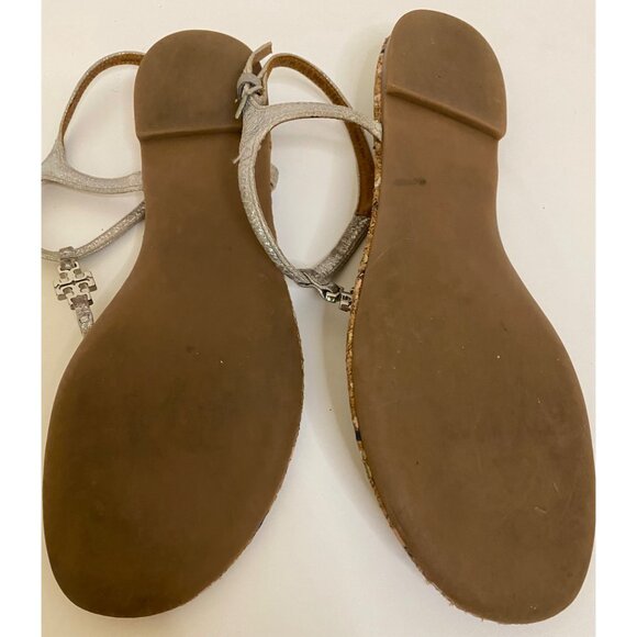 TORY BURCH‎ Marion Confetti Quilted T-Strap Sandals Women 6M Silver Logo Shoes - Picture 9 of 15